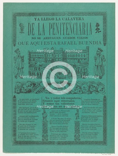 The arrival of the skeletons of the penitentiary (Posada); two skeleton angels in lower co..., 1902. Creator: José Guadalupe Posada.