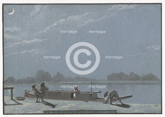 The arrival of the Weesper Schuit on the Buiten Amstel (Diary, November 19), 1805-1808. Creator: Christiaan Andriessen.