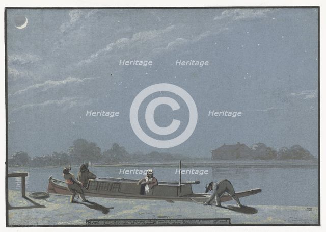 The arrival of the Weesper Schuit on the Buiten Amstel (Diary, November 19), 1805-1808. Creator: Christiaan Andriessen.