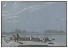 The arrival of the Weesper Schuit on the Buiten Amstel (Diary, November 19), 1805-1808. Creator: Christiaan Andriessen