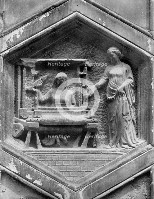 'The Art of Weaving', relief on the Duomo, Florence, Italy, mid 14th century (1925). Artist: Giotto 