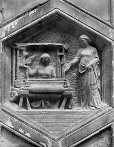 The Art of Weaving relief on the Duomo, Florence, Italy, mid 14th century (1925). Artist: Giotto