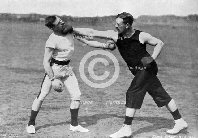 'The art of boxing, the right under the chin', Aldershot, Hampshire, 1896. Artist: Gregory & Co