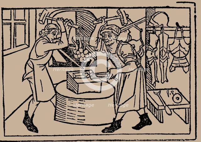 The Art of Blacksmithing. From Speculum Vitae Humanae by Rodericus Zamorensis, 1479. Creator: Anonymous.
