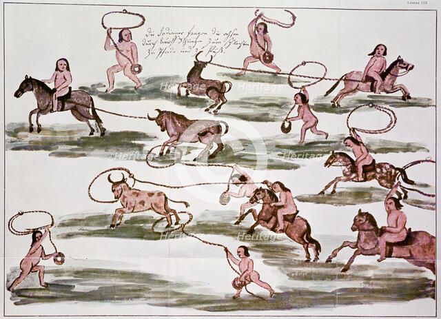 The Art of hunting of Mexican Indians, drawing from the book 'Hacia allá y para acá'.