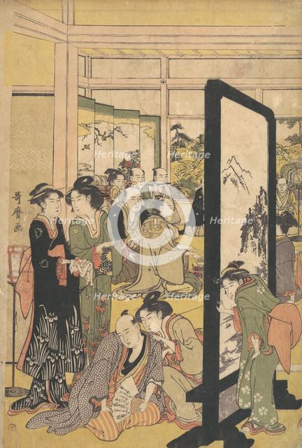 The Artist Kitao Masanobu Relaxing at a Party, 1790s. Creator: Kitagawa Utamaro.
