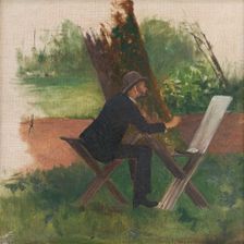 The artist Mednyánszky painting en plein air, c1900. Creator: Ferdinand Katona