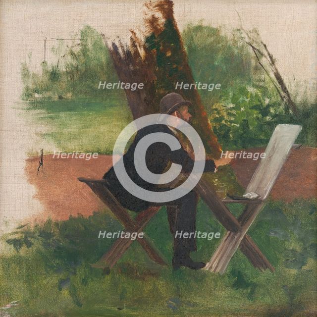 The artist Mednyánszky painting en plein air, c1900. Creator: Ferdinand Katona.