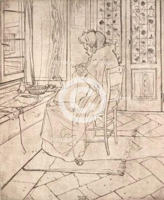 The Artist's Mother Crocheting, 1907. Creator: Umberto Boccioni.