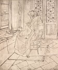 The Artist's Mother Crocheting, 1907. Creator: Umberto Boccioni