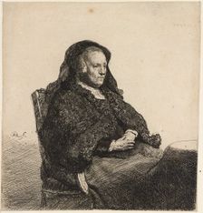The artist's mother seated at a table, c.1631. Creator: Rembrandt Harmensz van Rijn