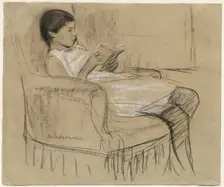 The Artist's Daughter Käthe Reading in a Chair, 1893/1895. Creator: Max Liebermann