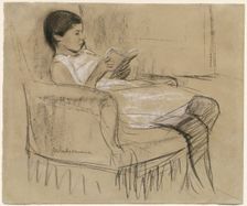 The Artist's Daughter Käthe Reading in a Chair, 1893/1895. Creator: Max Liebermann