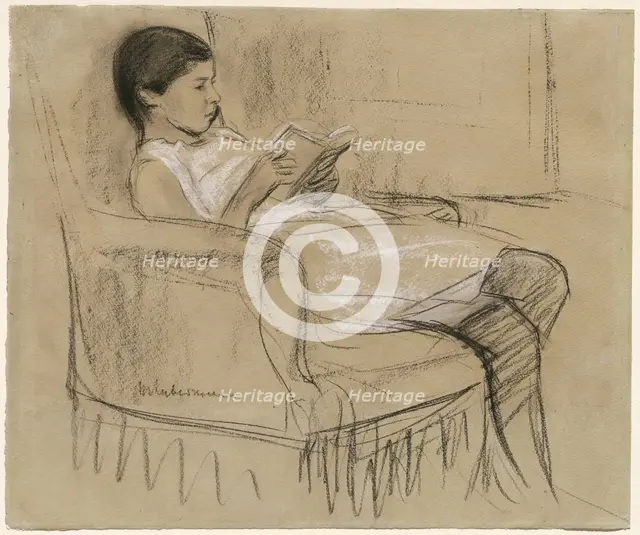 The Artist's Daughter Käthe Reading in a Chair, 1893/1895. Creator: Max Liebermann.