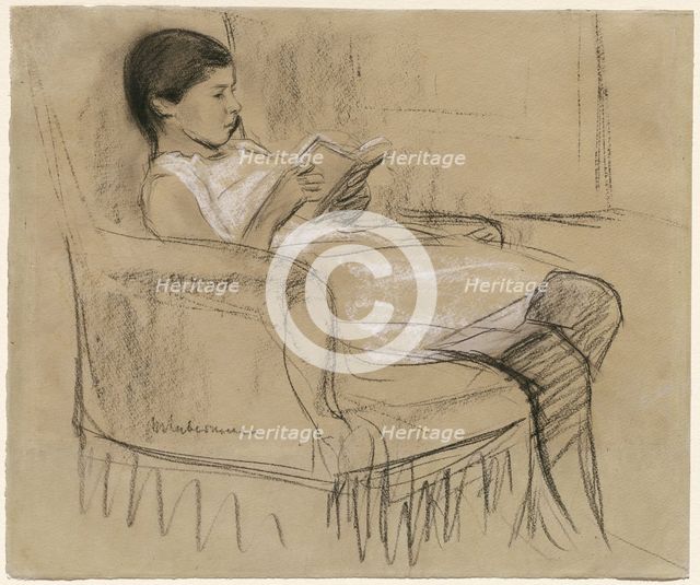 The Artist's Daughter Käthe Reading in a Chair, 1893/1895. Creator: Max Liebermann.
