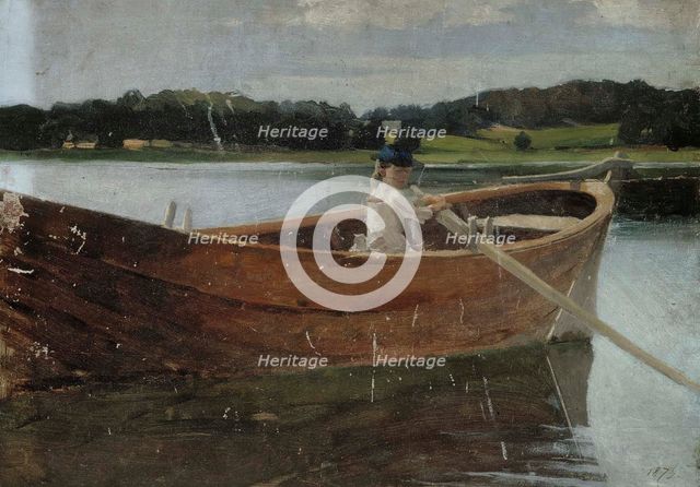 The Artist's Sister Berta in a Rowing Boat, study, 1879. Creator: Albert Edelfelt.