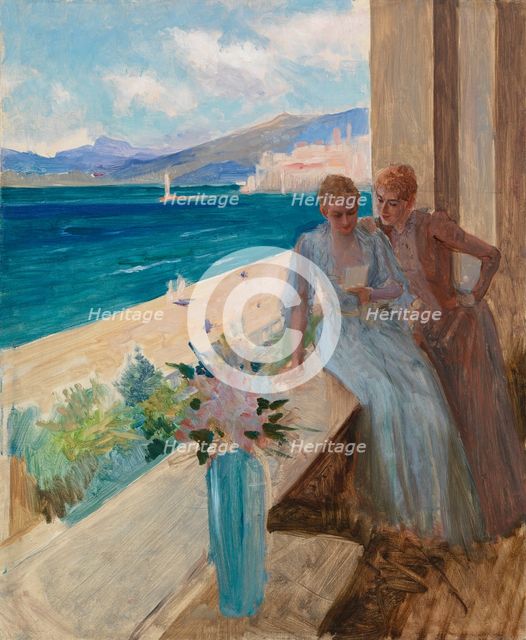 The Artist's Wife and Emilia von Etter on a Balcony in Cannes, 1891. Creator: Albert Edelfelt.