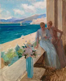 The Artist's Wife and Emilia von Etter on a Balcony in Cannes, 1891. Creator: Albert Edelfelt