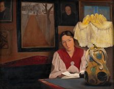 The Artist's Wife by Lamplight, 1898. Creator: Laurits Andersen Ring