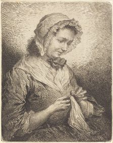The Artist's Wife Sewing, 1753. Creator: Georg Friedrich Schmidt