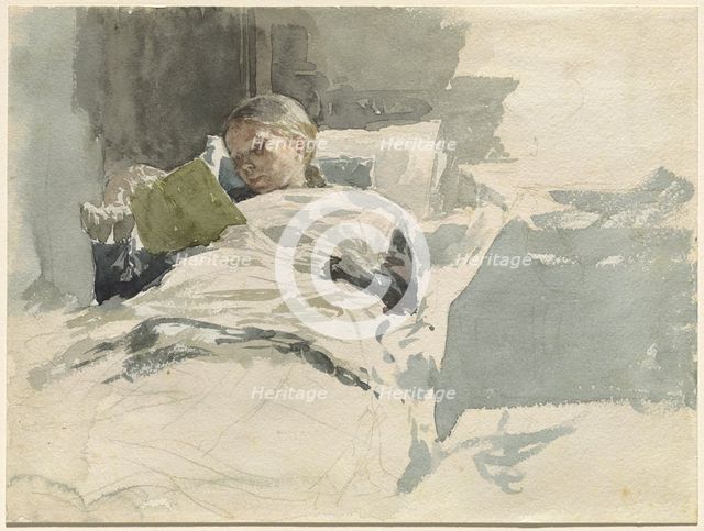 The Artist's Wife Reading in Bed, 1885/1890. Creator: Leopold Kalckreuth.