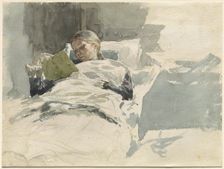 The Artist's Wife Reading in Bed, 1885/1890. Creator: Leopold Kalckreuth