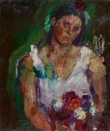 The artist’s wife with flowers, 1913. Creator: Anton Kolig