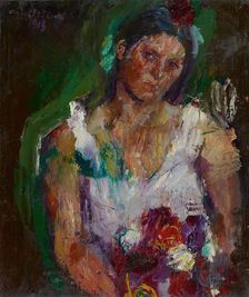 The artist’s wife with flowers, 1913. Creator: Anton Kolig