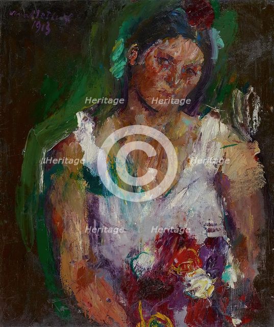 The artist’s wife with flowers, 1913. Creator: Anton Kolig.