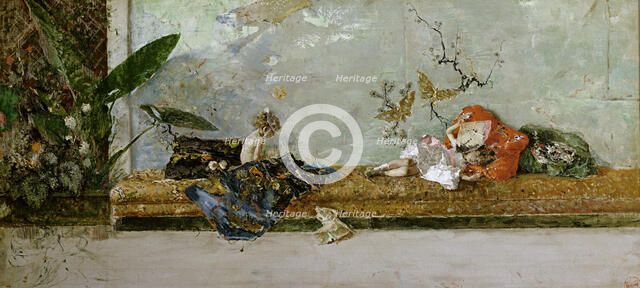 The Artist's Children, María Luisa and Mariano, at the Salón Japonés, 1874. Artist: Fortuny, Marià (1838-1874)