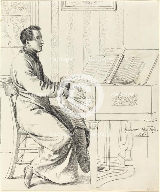 The Artist's Brother-in-Law, Ludwig Hassenpflug, Preparing to Play the Piano, 1826. Creator: Ludwig Emil Grimm.