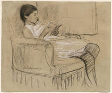 The Artist's Daughter Käthe Reading in a Chair, 1893/1895. Creator: Max Liebermann