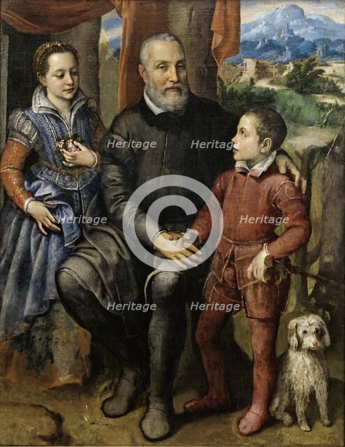 The Artist's Father Amilcare Anguissola and her siblings Minerva and Asdrubale, ca 1559. Creator: Anguissola, Sofonisba (ca. 1532-1625).