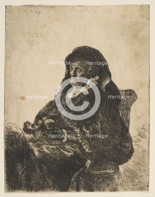 The Artist's Mother Seated at a Table, Looking Left: Three Quarter Length, after 1631. Creator: Unknown.
