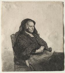 The Artist's Mother Seated at a Table, Looking Right: Three Quarter Length, c. 1631. Creator: Rembrandt van Rijn (Dutch, 1606-1669)
