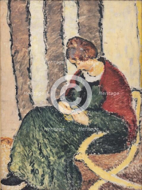 The Artist's Sister, Anna Giersing, Wearing a Red Shawl, 1907. Creator: Harald Giersing.