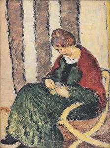 The Artist's Sister, Anna Giersing, Wearing a Red Shawl, 1907. Creator: Harald Giersing