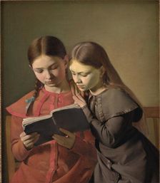 The Artist's Sisters Signe and Henriette Reading a Book, 1826. Creator: Constantin Hansen