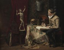 The Artist's Studio, with self-portrait, late 19th century. Creator: Hugo Birger