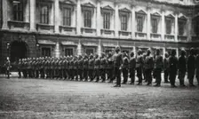 The Artists Rifles in the courtyard of Burlington House, c1884. Creator: Unknown