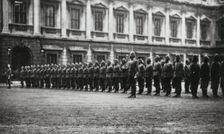 The Artists Rifles in the courtyard of Burlington House, c1884. Creator: Unknown