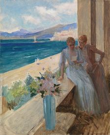 The Artist's Wife and Emilia von Etter on a Balcony in Cannes, 1891. Creator: Albert Edelfelt