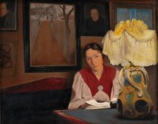 The Artist's Wife by Lamplight, 1898. Creator: Ring, Laurits Andersen (1854-1933)