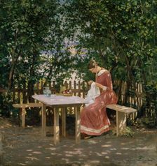 The Artist's Wife in the Arbour, 1889. Creator: Gerhard Munthe