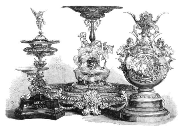 The Ascot Races Prize Plate: the Royal Hunt Cup, the Ascot Cup, the Queen's Gold Cup, 1869. Creator: Unknown.