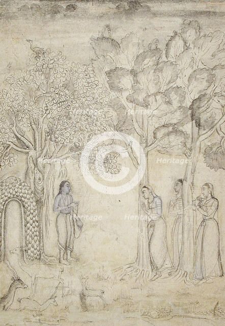 The Ascetic Rishyashringa at His Hermitage Visited by Women, between 1650 and 1675. Creator: Unknown.