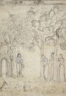 The Ascetic Rishyashringa at His Hermitage Visited by Women, between 1650 and 1675. Creator: Unknown