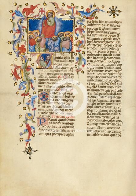 The Ascension: Initial V: Two Apostles; Missal, between about 1389 and 1400. Creator: Master of the Brussels Initials.