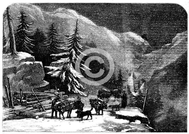 The Ascent of the Great St. Bernard - loading wood for the Hospice near St. Pierre, 1858. Creator: Unknown.