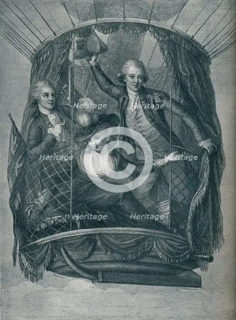 ''The Ascent of Vincent Lunardi, accompanied by Mrs. Sage and Mr. Biggin', 1785, (1910). Artist: Unknown.
